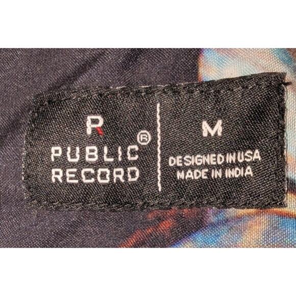 Mens Public Record Butterfly Pattern Button Up Short Sleeve Shirt Black Blue M - Picture 3 of 5